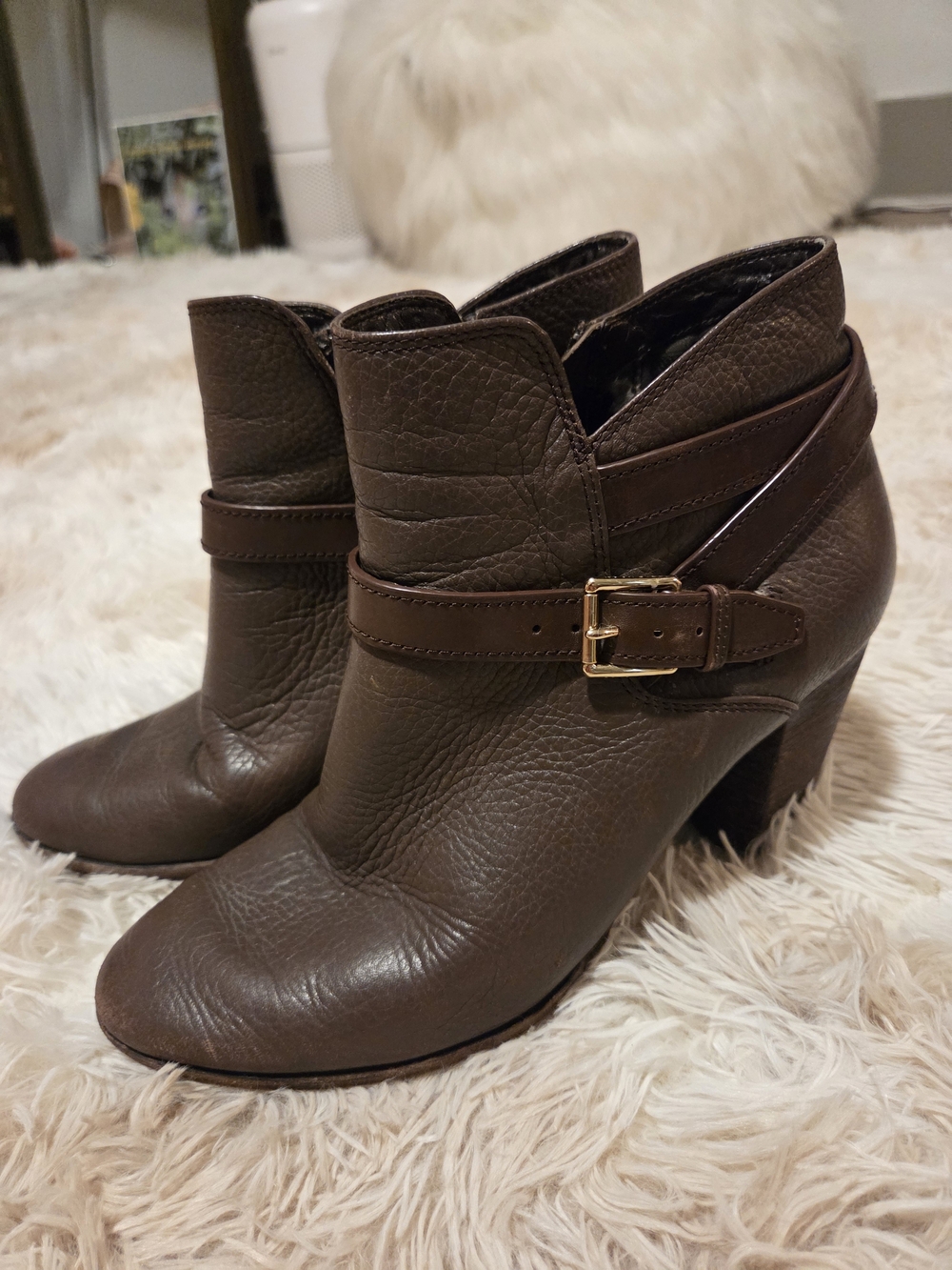 Cole Haan Brown Leather Ankle Boots with Buckle Strap